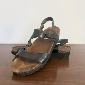 Naot Pamela Women's Black Leather Rhinestone Ankle Strap Sandals Israel 40 9-9.5